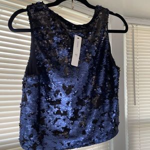 INA dressy cropped blue and black sequin top